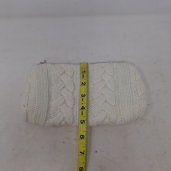 White Cable Knit Pouch Clutch Wristlet Travel Bag Zippered Academia Ivy Prep - Picture 6 of 8